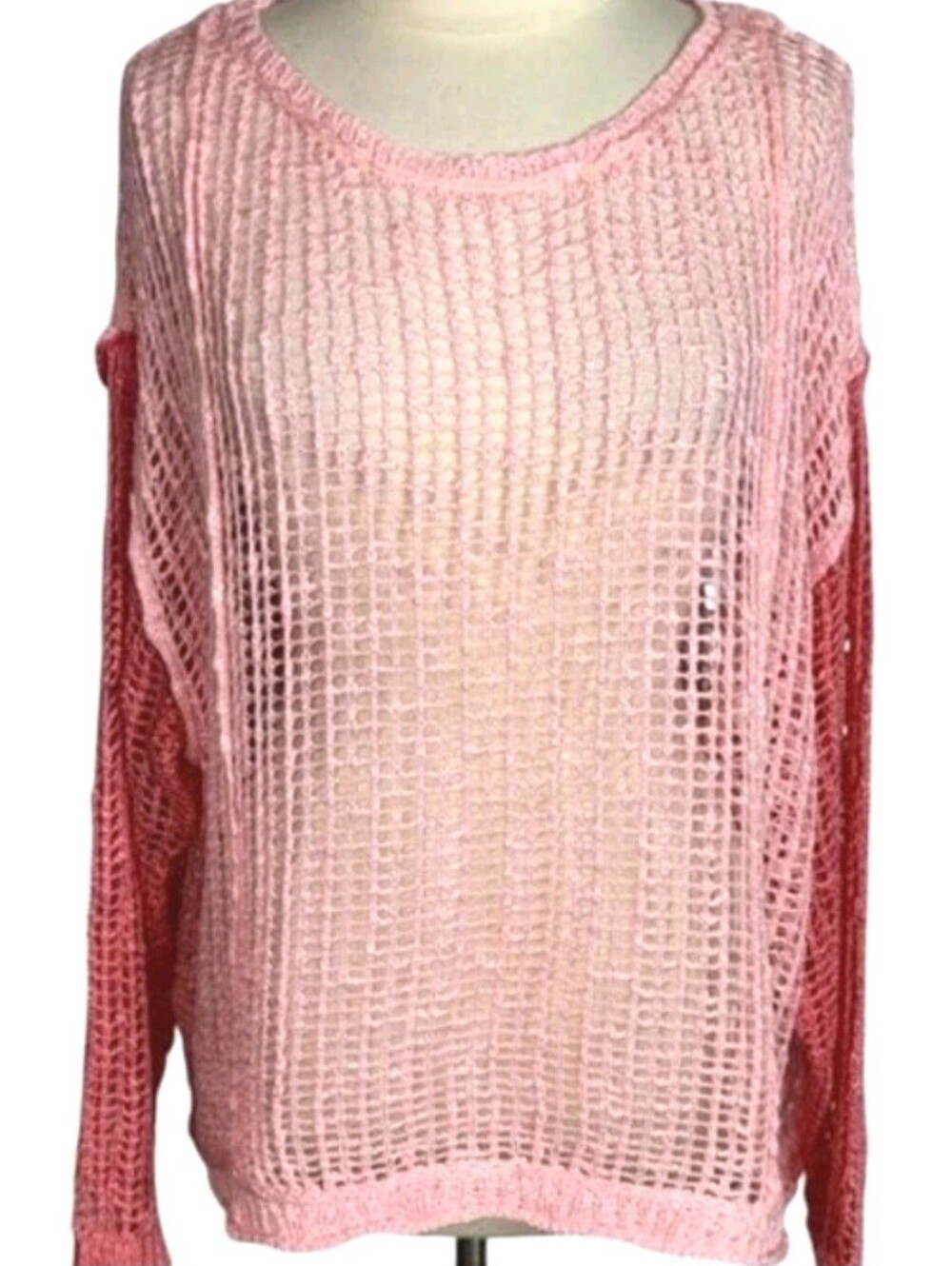 POL Boho Ombre Pink Crochet Knit Top S Fits Bigger